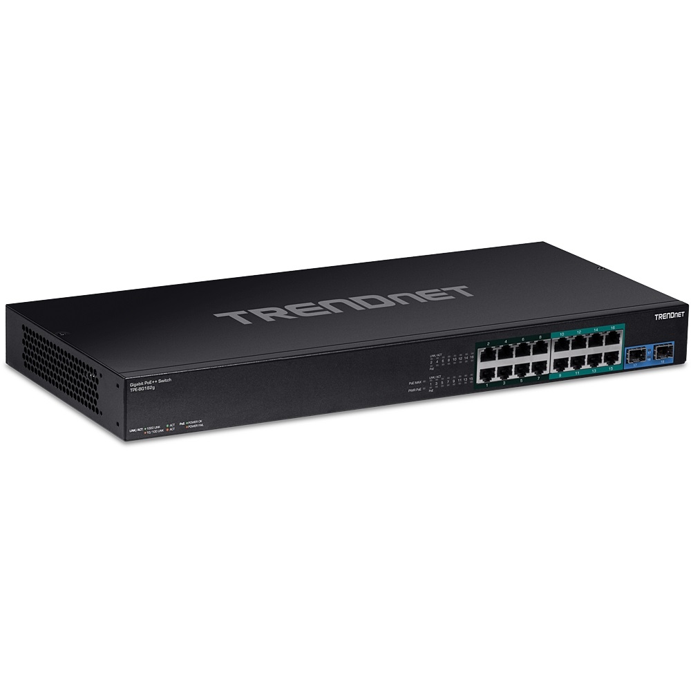 PoE++ Switch, 18-Port, 16 x PoE, 2 x SFP Port Configuration, Network ...