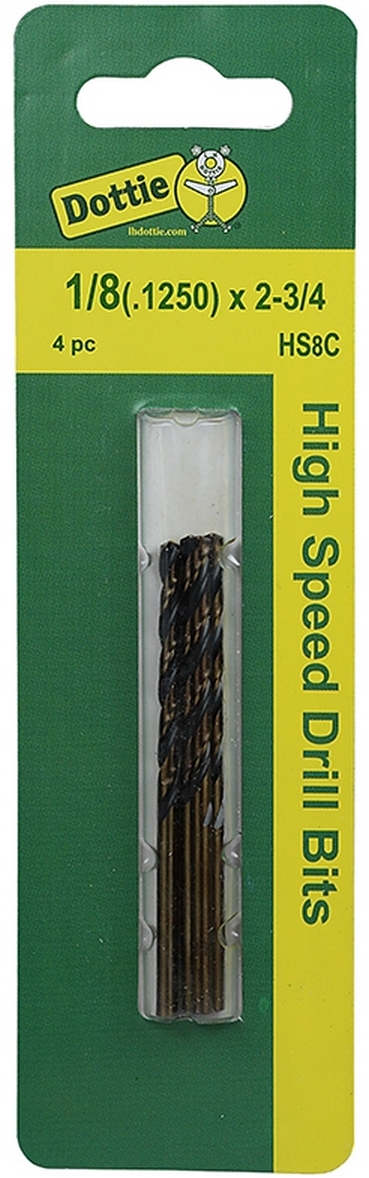 Drill Bit, High Speed; Steel; 135-deg. Split Point; 1/8 in.; Carded 4 Pack