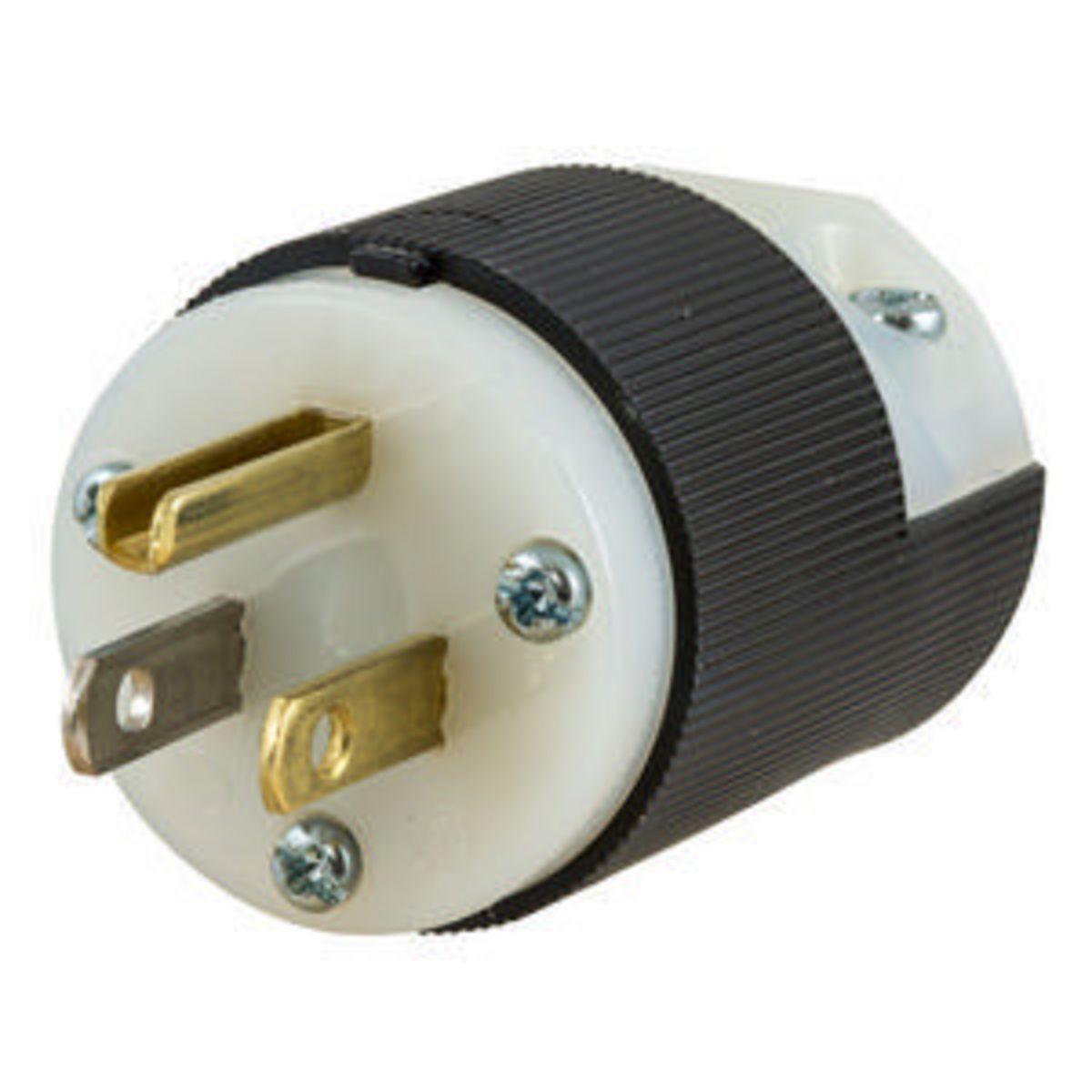 Straight Blade Plug, 15A, 125V, 2P 3W Nylon Black & White