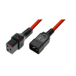 IEC C20 Plug to Locking IEC C19 Connector Power Cord, 3.0m Red H05VV-F 3x1.50mm