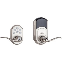 Z-Wave SmartCode Lifetime Satin Nickel Electronic Tustin Door Lever Featuring SmartKey Security