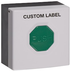 Momentary Button Dual Mount DPCO White Housing Green Button Custom label