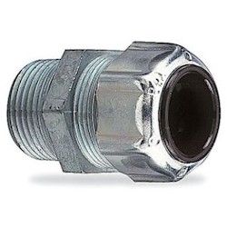 Liquidtight Strain Relief Straight Die Cast Zinc 2 Hole Connector, Cable Size 0.875 to 0.985 Inch, Hub Size 2 Inch, Throat Diameter 1-7/8 Inch
