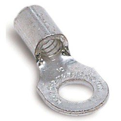 Non-Insulated Ring Terminal, Length 1.21in, Width 0.72in, Bolt Hole 1/2in, Wire Range #12-#10 AWG, Copper, Nickel Plated, 500 Pack