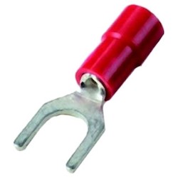Vinyl Insulated Fork Terminal, 22-16 AWG, 1/4 in Bolt Size, Max Electrical Rating of 105 Degrees Celsius, 600 Volts, Red