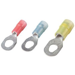 Nylon Insulated Multiple Stud Ring Terminal, #6-#10 Bolt Size, on Mylar Tape, Max Electrical Rating of 105 Degrees Celsius, 600 Volts, Red