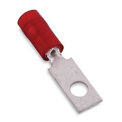 Nylon Insulated Rectangular Ring Terminal, Length 1.015in, Width 0.237in, Bolt Hole #6, Wire Range #22-#18 AWG, Red, Copper, Tin Plated, On Mylar Tape