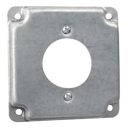 Square Box Surface Cover, 5 Cubic Inches, 4 Inch Square x 1/2 Inch Deep, 1-3/4 Inch Diameter Hole, Galvanized Steel
