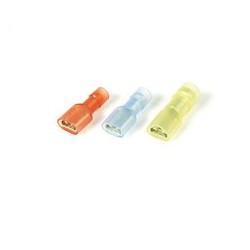 Fully Nylon Insulated 2 Crimp Female Disconnect, Wire Range 16-14 AWG, Strip Length 0.27in, Tab Size 0.250in, Install with CM2000 (Die A), Blue