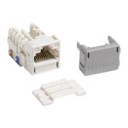 1 PORT RJ45 MODULAR JACK WITH 110 TERMINATIONS UNSHIELDED TWISTED PAIR T568A/B WIRING CAT 6 GIGASPEED COLOR ELECTRIC WHITE COMCODE: 700206725
