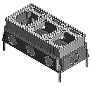 Floor Box, Rectangular, 111 cu. in. Capacity, 3 Gang, 1 in.