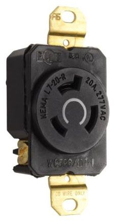 Locking Receptacle, 20 A, L7-20, 277 V, 2P, 3-Wire, Black, Nylon ...