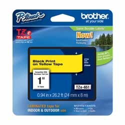 Brother TZE651 Black on Yellow 24 mm Tape for P-touch, 8 m