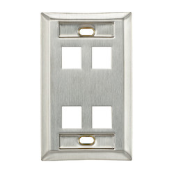 QuickPort Wallplate, Single Gang, 4-Port, Stainless Steel, With Designation Window