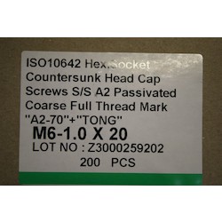 M6 X 20 A2 S/ST HEX SKT CSK HDSCREW ISO10642/DIN7991