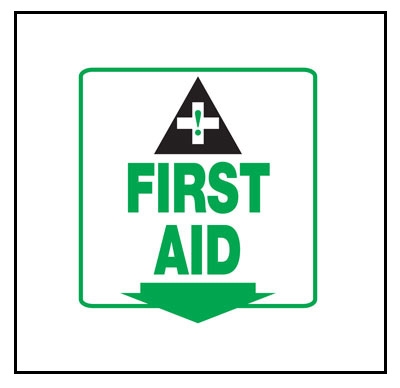 Projection Signs: L-Projection, 90D, First Aid with Arrow, Plastic, 8