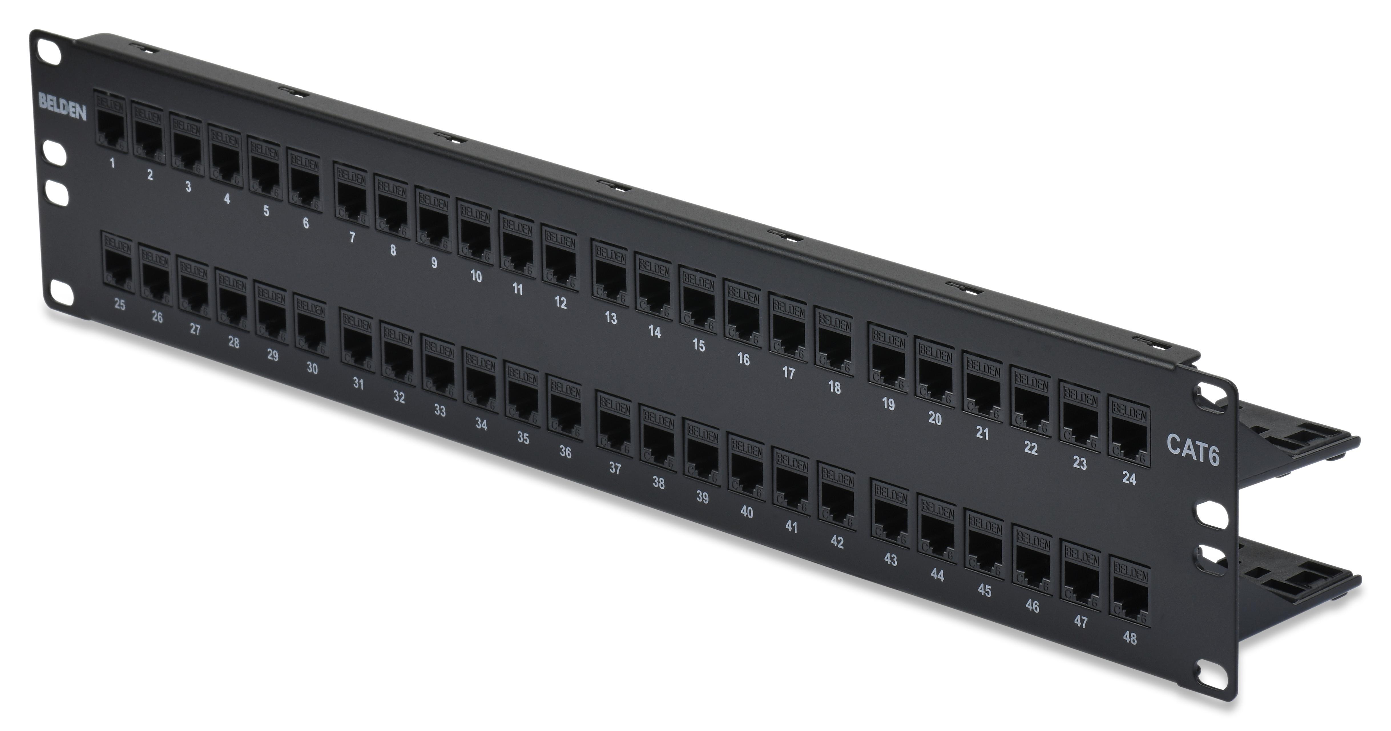 Patch Panel, Steel, 2U, 48 Ports, Black, RJ45