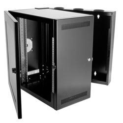 Telecommunication Enclosure Cabinet System, Wall Mount, 12U, 24" Width x 30" Depth x 24" Height, Steel, Metal Door, Black, With 19" EIA Mounting Rail