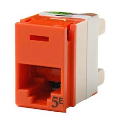 Clarity 5E panel jack, rear load, T568A/B, 180 deg, orange