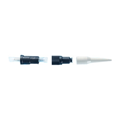 OptiMo field-installable ST connector, for use with 62.5 micron multimode fiber, incorporates a factory-bonded fiber stub, ceramic ferrule, and precise factory polish.