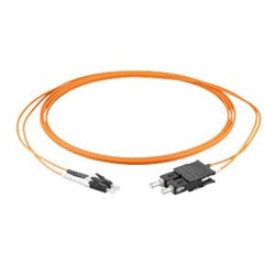 LC Duplex to SC Duplex patch cord on 2-fiber Zipcord cable, with 2 mm legs, and a low-smoke, zero-halogen sheath. 15 m