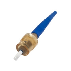 Unicam High-performance Connector, ST Compatible, Single-mode (OS2), Ceramic Ferrule, Logo, Single Pack, Amber Housing, Blue Boot