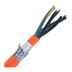 Oil-Resistant Flexible Motor Supply Cable for Variable Frequency Drives, Stationary, Orange PVC Jacket, Shielded 16 AWG (1.5mm2), 0.117 " Outer Diameter, 12 Bend radius