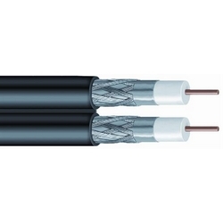 Dual RG-6 Type 60% Braid Non-Plenum Coaxial Cable, black jacket, 1000 ft (305 m) reel