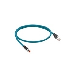 Ethernet I/P, high-flex, double-ended cord set, M12 male to RJ45 male, 4 pin, D-coded, 24 AWG, teal TPE jacket, stranded/unshielded cable with 2 twisted pairs. cable length: 5M