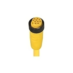 Mini, 1 1/8&quot; Single-Ended cordsets, Female 10 Pin Connector with Internal Threads, Molded PUR Jacket, Yellow, 30FT