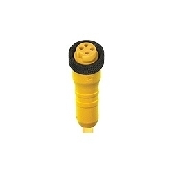Mini 7/8&quot; single-ended cordsets, female straight, 12-feet, 5-poles with internal threads and yellow TPE 16 gauge molded cable, US color code