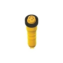Mini 7/8 inch single-ended cordsets, female straight, 5-poles with internal threads and yellow TPE 16 gauge molded cable, US color code. cable length: 15F