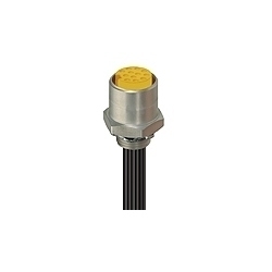 Mini Receptacle connector, 1 1/8 inch C body, female 19-pole for front mounting, assembled stranded wire, potted with epoxy, chassis side thread 1/2 inch NPT, screw connection, Internal Threads, Numeric Color Code.<br/>RKF 190M-669/3F