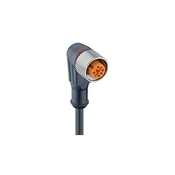 M12 Micro, Actuator/sensor cordset, single-ended, 4-poles, female right-angle connector with LED (pnp), self-locking thread and black PUR halogen-free molded cable. cable length: 5M
