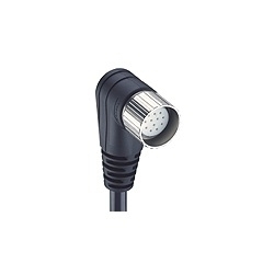 M23 cordsets, single ended, female right angle connector, 19-poles with threaded joint, internal threads and black PUR halogen-free 18 gauge molded cable. cable length: 5M