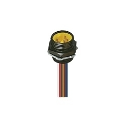Mini Receptacle connector, 7/8 inch A body, male 4-pole for front mounting, assembled stranded wire, potted with epoxy, chassis side thread 1/2 inch NPT, screw connection, US Color Code.