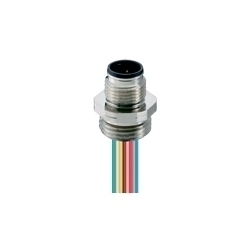 M12 Micro, Receptacle, 4-pole, male, M12 for front mounting, 24 and 22 AWG, panel mount thread PG9, 0.5 meter leads.