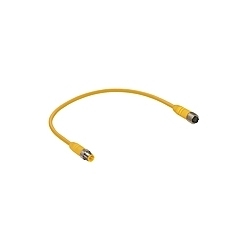 M12 Micro actuator/sensor cordset, double-ended, 3-poles, 2 meters, male straight to female straight connector with self-locking thread and yellow TPE 18 gauge molded cable, IEC color code