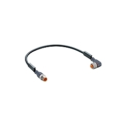 M12 Micro actuator/sensor cordset, double-ended, 4-poles, male straight to female right angle connector with self-locking thread and black PUR halogen free molded cable, IEC color code. cable length: 0.6M