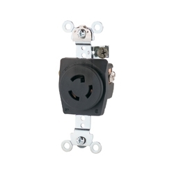 Prise industrielle Hart-Lock, 15 A 277 V, NEMA L7-15, 2 pôle(s), 3 fil(s) de mise à la terre, fil à l'arrière et sur le côté, nº 14 à nº 10 AWG, nylon armé de verre, noir