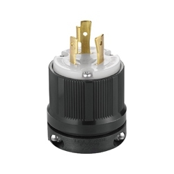 Fiche-poignée de sécurité industrielle Hart-Lock, 20 A 480 V, NEMA L8-20, 2 pôle(s), 3 fil(s) de mise à la terre, fil arrière, nº 16 à nº 12 AWG, nylon, corps droit, noir et blanc