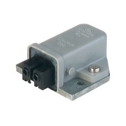 STAKAP 200 grey; Surface mounted Socket with cast baseplate and coding slot, 2 contacts + PE, female, 16A 250V AC, 10A 250V DC