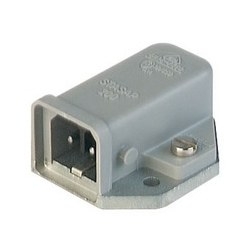 STASAP 200 grey; Surface mounted connector with cast baseplate and coding fin, additional sealing for IP 54 necessary, 2 contacts + PE, male, 16A 250 V AC, 10A 250V DC