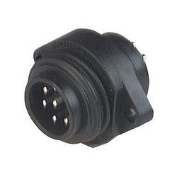 CA 6 GS; Panel-mounted connector with flange, 6 contacts + PE, black housing, 10A, 250V AC/DC