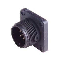 CM 02 E 14S-2 P; Surface mounted connector, with flange, with solder bucket, 4 contacts, MIL-C 5015 bzw. VG 95 342, black housing, 10A 50V AC/DC
