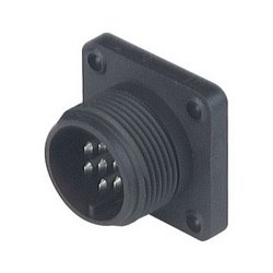 CM 02 E 14S-61 P; Surface mounted connector, with flange, with solder bucket, 6 contacts + PE, MIL-C 5015 bzw. VG 95 342, black housing, 10A 50V AC/DC