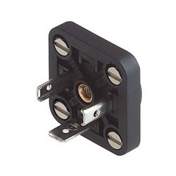 GSE 2000 N4 black; Appliance connector for installation in sheet metal, rotating round collar, retaining nut and 4 screws M 3 x 6, 2 contacts + PE, DIN EN 175 301-803-A