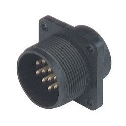 CM 02 E 20-27 P; Surface mounted connector, with flange, with solder bucket, 14 contacts + PE, MIL-C 5015 bzw. VG 95 342, black housing, 10A 50V AC/DC