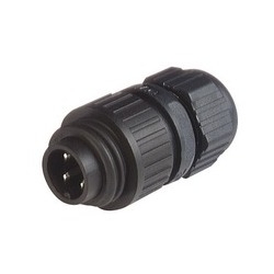 CA 3 LS; Straight Cable Plug, integrated strain relief, 3 contacts + PE, black housing, 10A, 250 V DC
