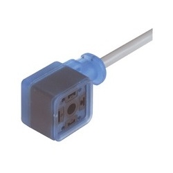 Rectangular connector - GAN-DFFE7X-AG0200C1-XC607-AD; Cable socket with integrally molded lead, protective circuit (suppressor-diode), function indicator (LED), gasket (captive) and central screw, cable length 2m